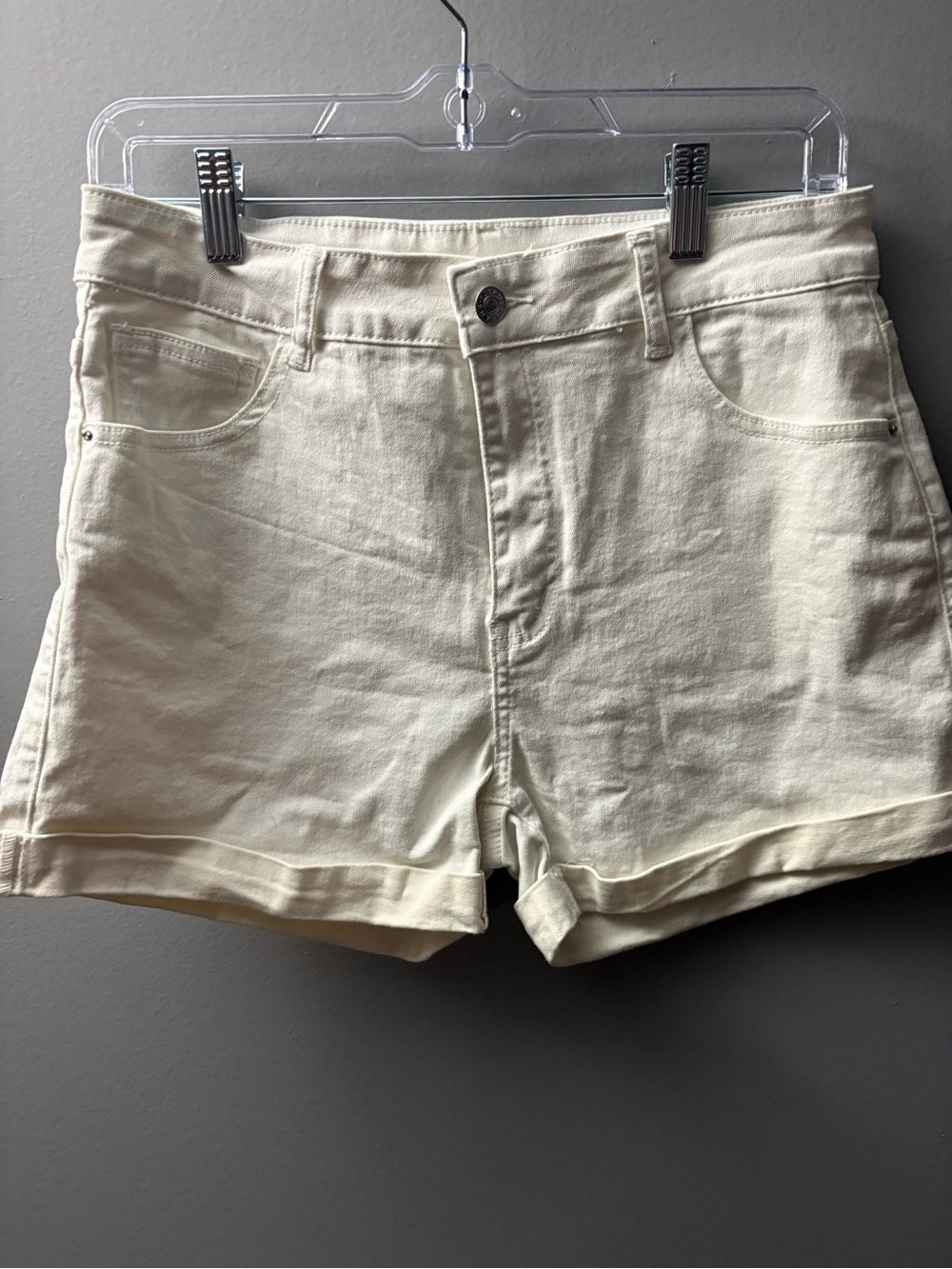 SHEIN Cream High-Rise Denim Shorts